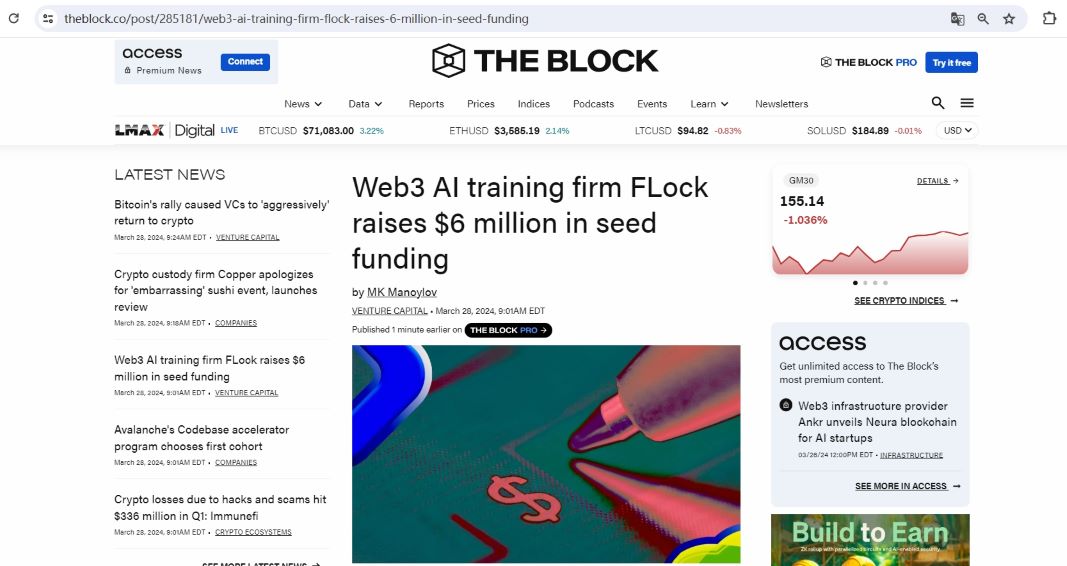 Web3 AI公司FLock完成600万美元种子轮融资