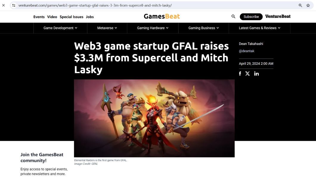 Web3游戏初创公司GFAL筹集320万美元种子轮融资